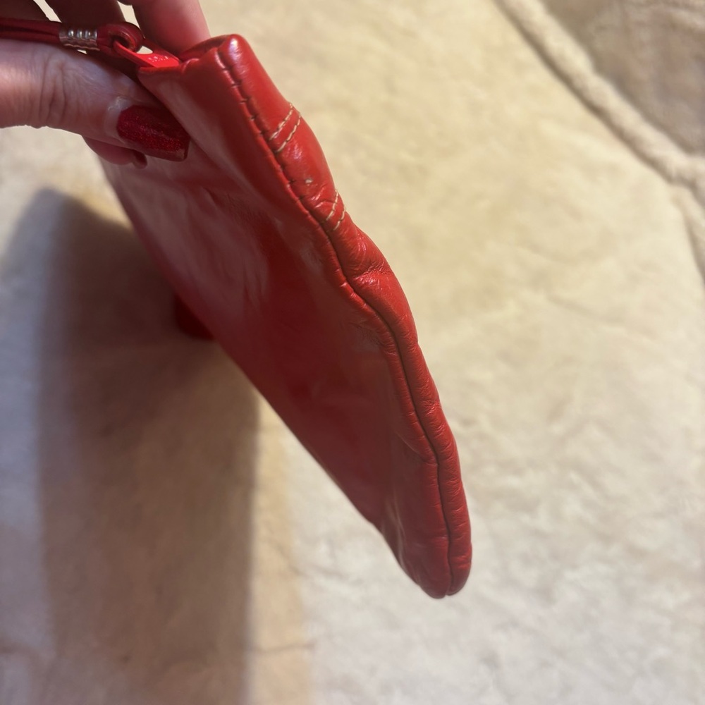 Vintage Clutch Red Faux Leather with 3D Floral Accent Zippered Close Classic - Picture 8 of 13
